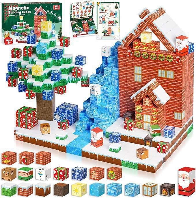Set de Noël maison et sapin — cubes magnétiques Magnétiplay