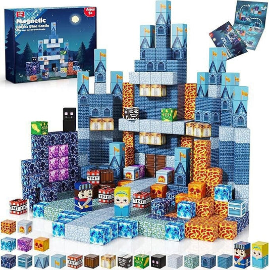 Set Château Bleu 100 pièces — cubes magnétiques Magnétiplay