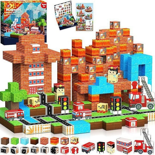 Set Caserne de Pompiers 100 pièces — cubes magnétiques Magnétiplay