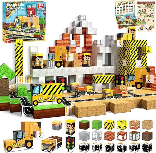 Set Chantier 100 pièces — cubes magnétiques Magnétiplay