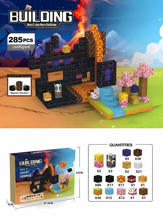 Set Volcan & Portail Géant 285 pièces — cubes magnétiques Magnétiplay