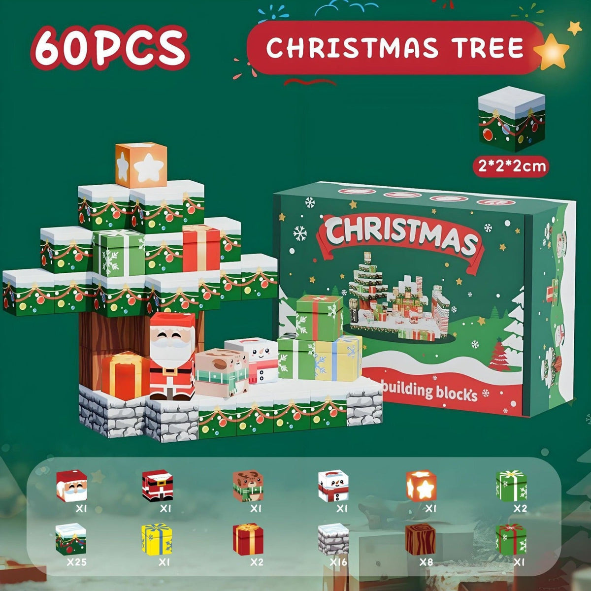 Set Sapin de Noël 60 pièces — cubes magnétiques Magnétiplay