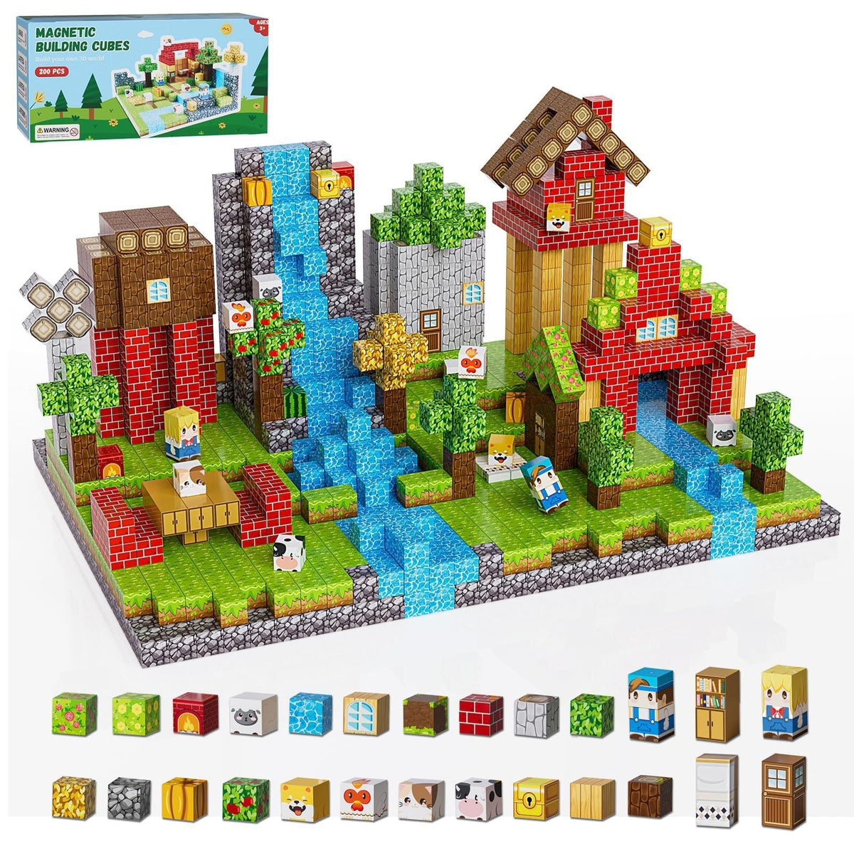 Set Village Fermier 200 pièces — détail des cubes
