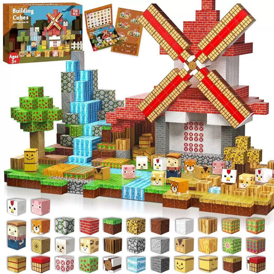 Set Ferme & Moulin 150 pièces — cubes magnétiques Magnétiplay
