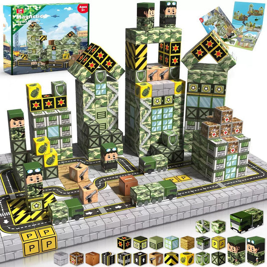 Set Base Militaire 100 pièces — cubes magnétiques Magnétiplay