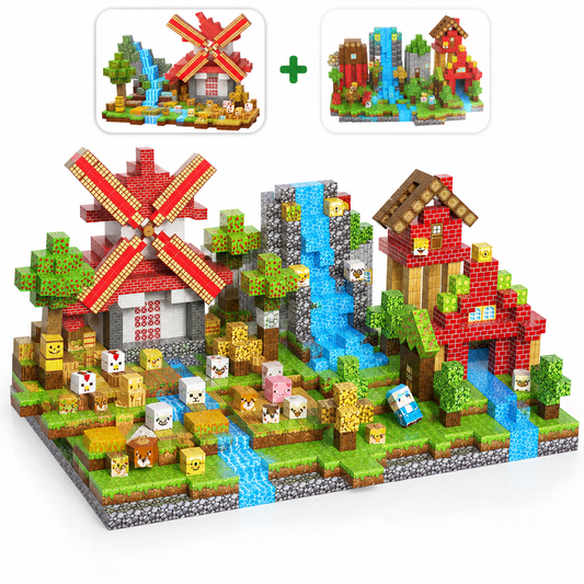 Duo Grande Ferme : Ferme & Moulin et Village Fermier fusionnés en cubes magnétiques