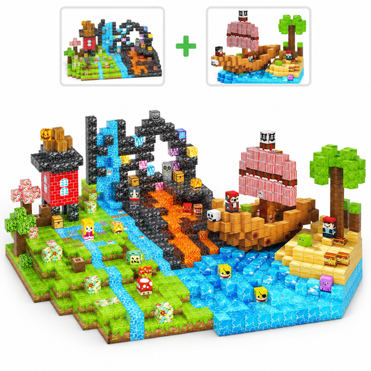 Duo Grande Aventure : Aventure Complet et Bateau Pirate fusionnés en cubes magnétiques