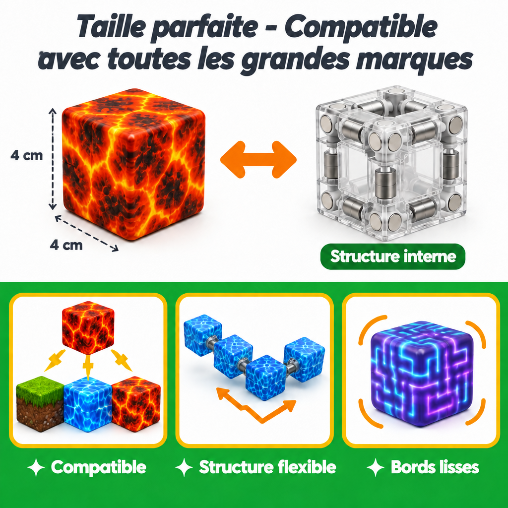 Cube magnétique Magnétiplay de 4 cm et sa structure interne à aimants